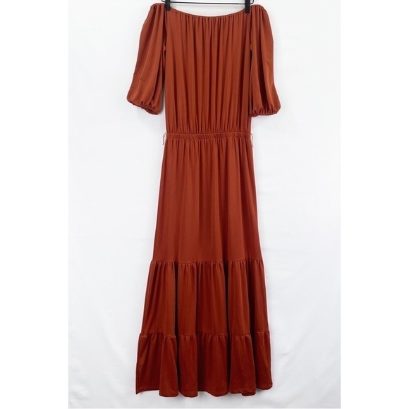 Alexia Admor Dress Women Small Brown Off The Shoulder Maxi Tiered Cocktail Party - Picture 2 of 16